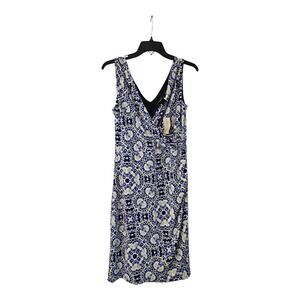 NWT Ann Taylor Dress Size S Sleeveless V- Neck/Back Floral Ruching Stretch Lined